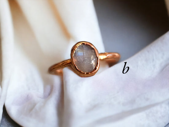 Moonstone Crystal Stacking Ring Copper Electroformed in Rose Gold, Gemstone Jewelry Gift for Her | June Birthstone