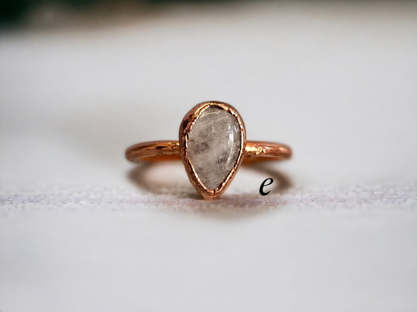 Moonstone Crystal Stacking Ring Copper Electroformed in Rose Gold, Gemstone Jewelry Gift for Her | June Birthstone