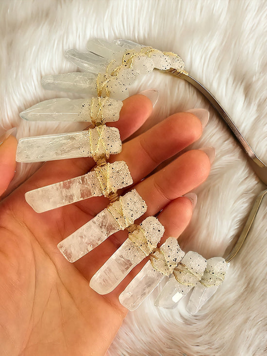 Clear Quartz Crystal Crown with Crushed Moonstone for Amplification and Balance