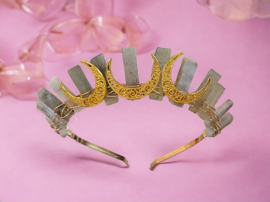 Aquamarine Crystal Crown with Crescent Moons