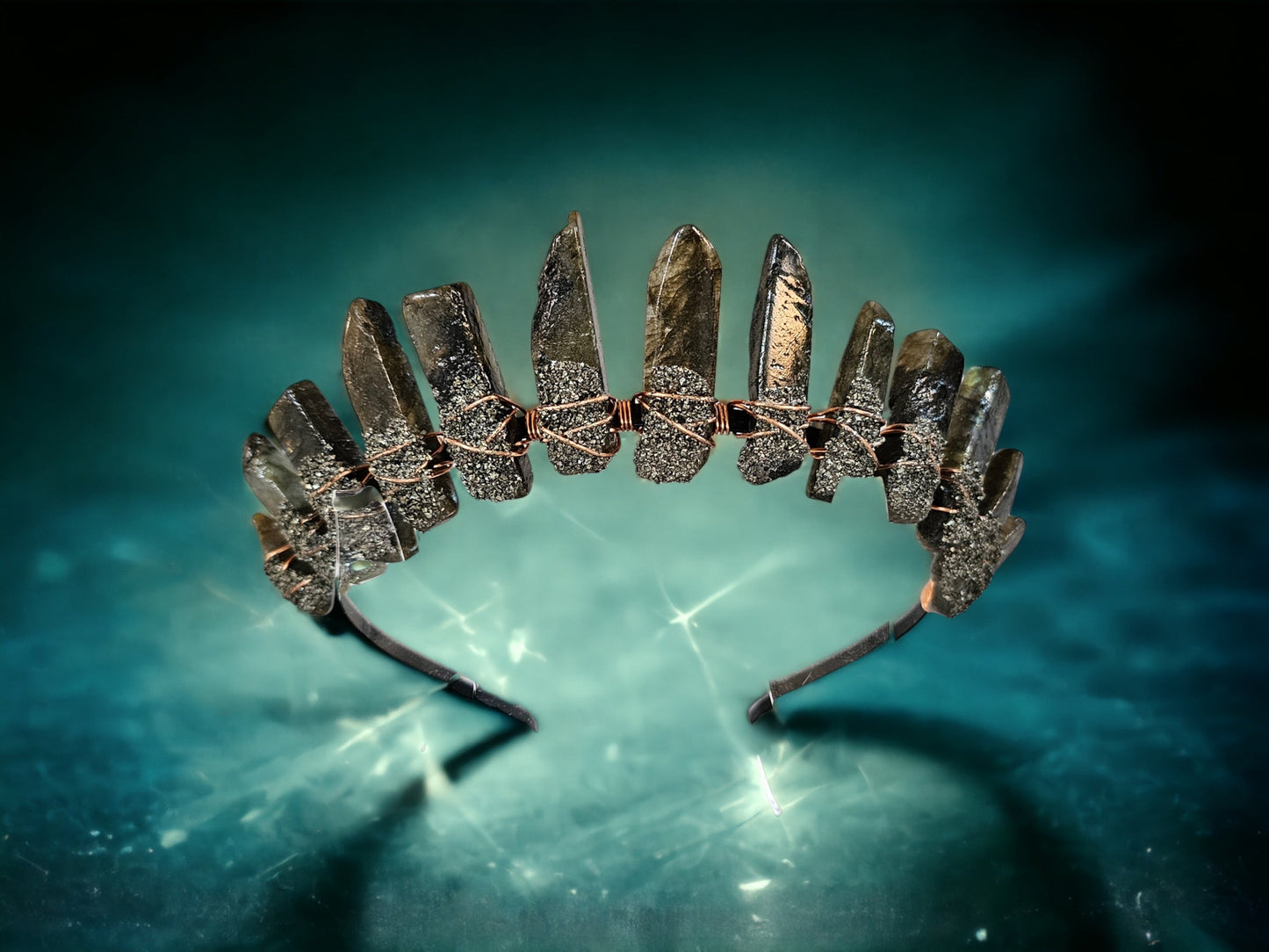 labradorite crystal crown embellished with pyrite 