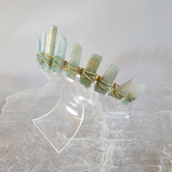 Aquamarine Crystal Crown Embellished with Green Aventurine for Protection & Creativity