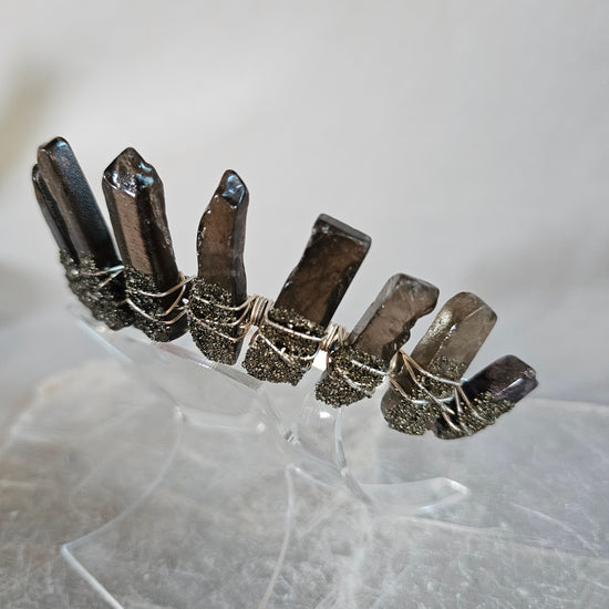 Smoky Quartz Crystal Crown with Pyrite for Grounding & Protection