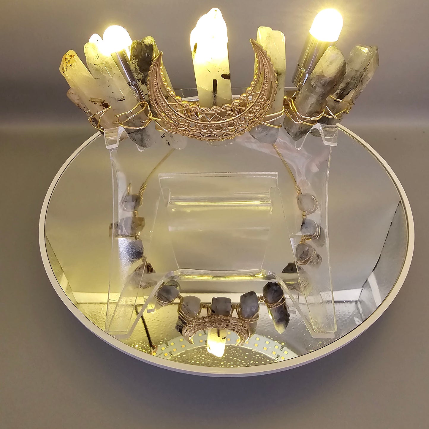 Light Up Crystal Crown with Tourmalinated Quartz for Positivity & Power