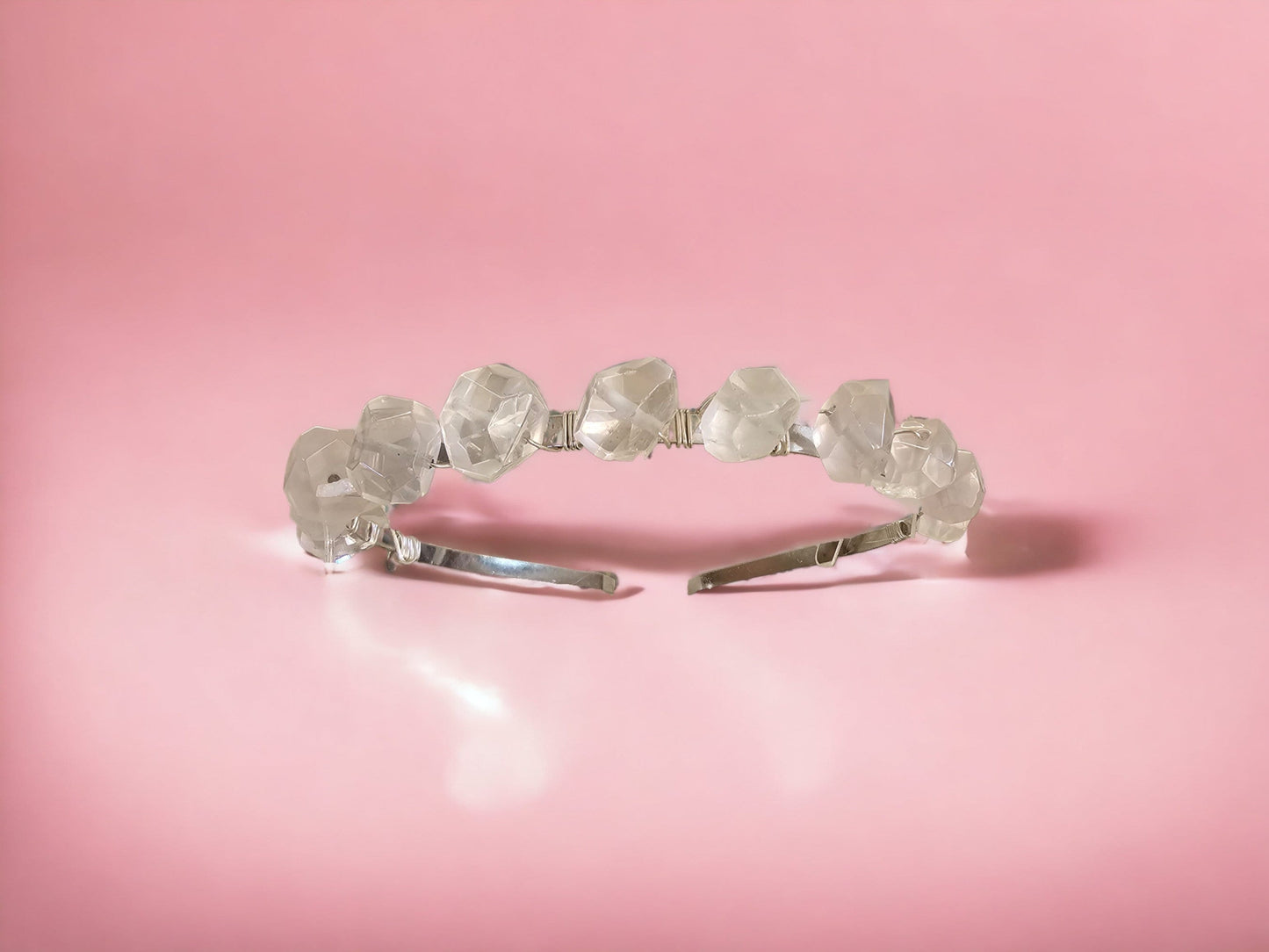 Bridal Crystal Headband with Faceted Genuine Gemstones
